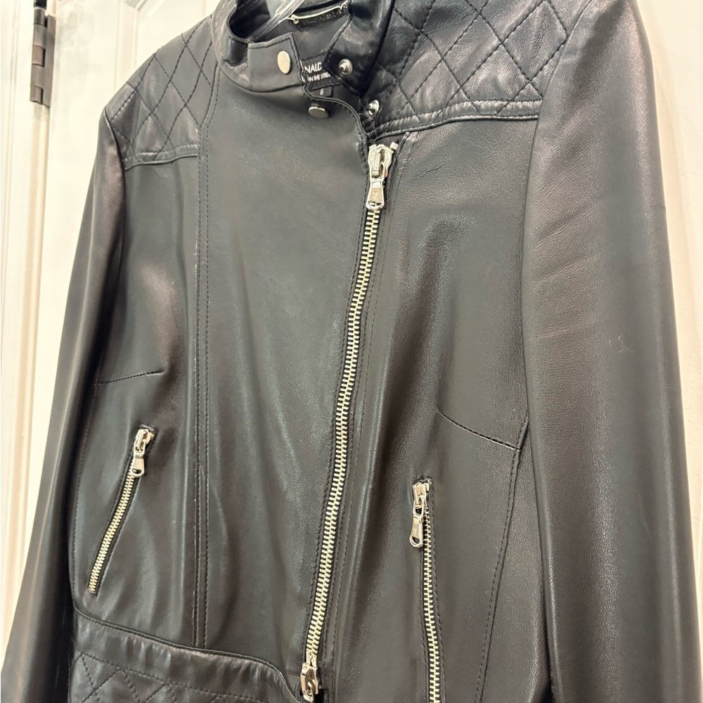 Donald J. Pliner Black Quilted Leather Moto Jacket - Picture 5 of 8